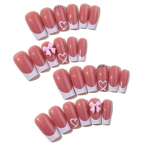 Chic Bows Tie Adorned Press On Nails Medium Long False Nails