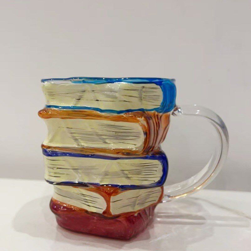 跨境Painted Book Mug彩绘书杯摆件玻璃马克杯咖啡杯装饰工艺品