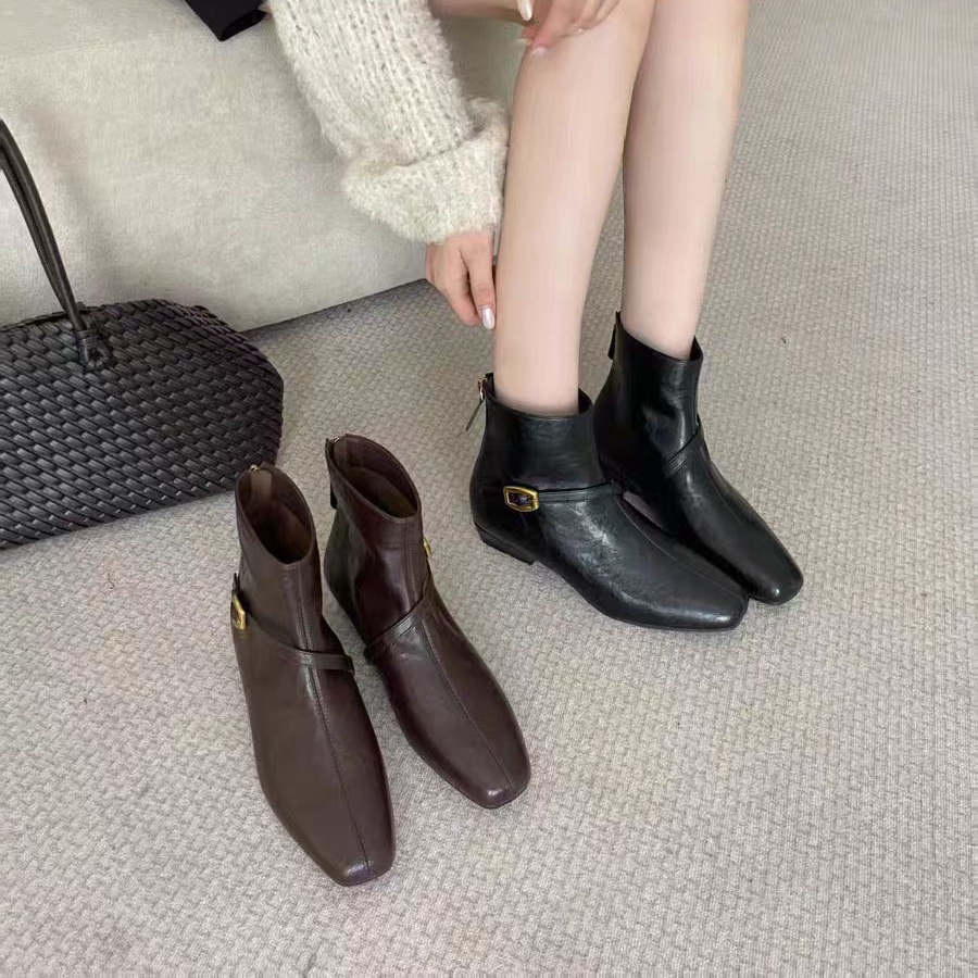 大尧2CM单里时装靴小裸靴高跟尖头平底气质女鞋秋冬瘦瘦靴2639