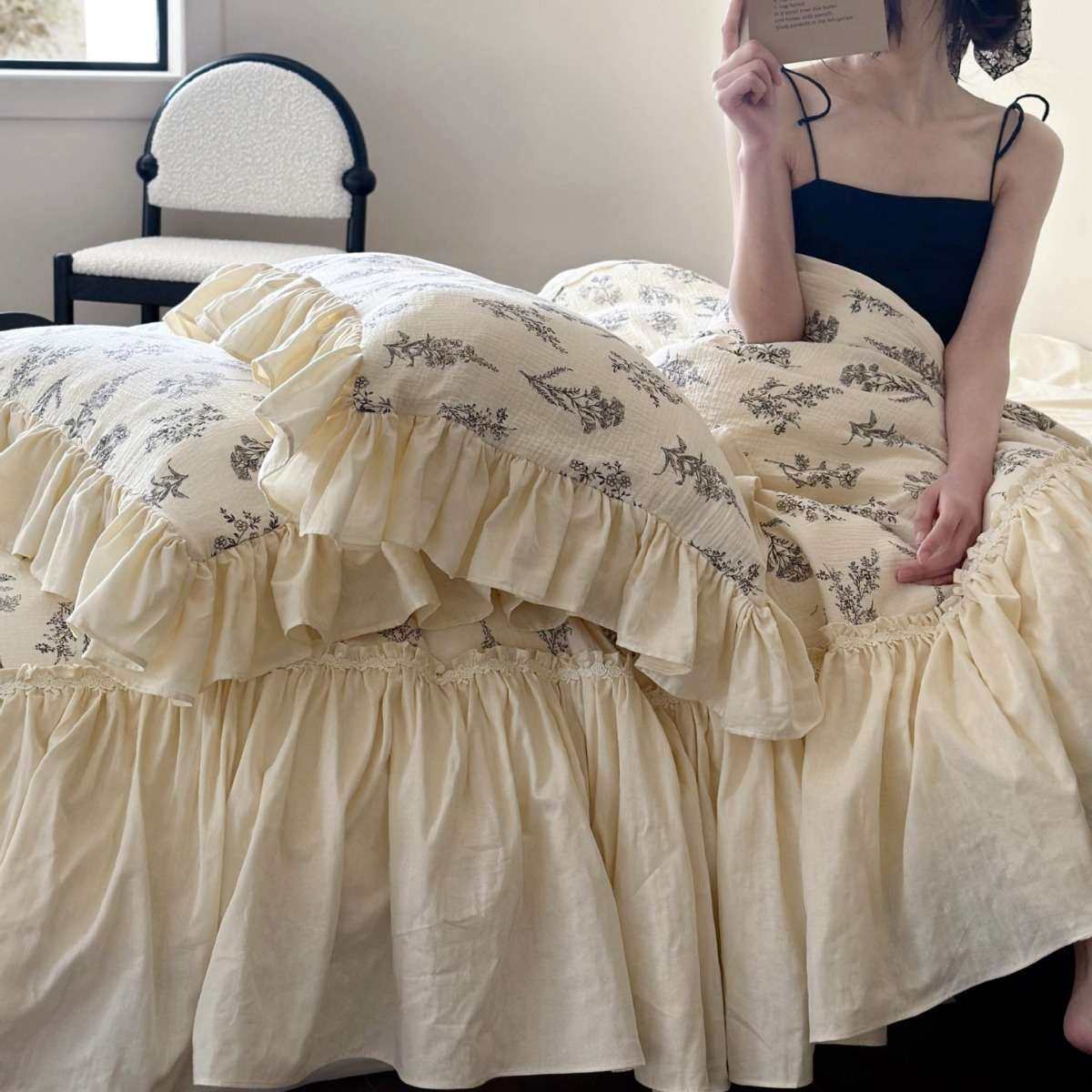 法式玫瑰蕾丝花边皱皱双层纱复古别墅款亲肤四季纯棉被套四件套,3C数码配件,其它配件,淘宝优惠券,粉丝福利购,淘宝优惠卷