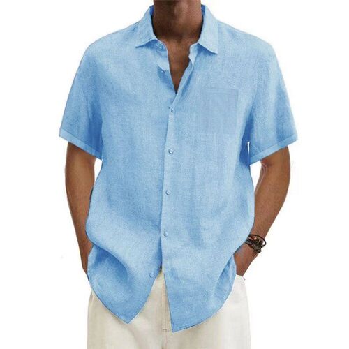 men Cotton Linen Hot Sale Mens Short-Sleeved Shirts Summer