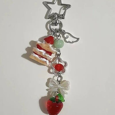 Handmade Strawberry Cake Phone Charm Food Keychain
