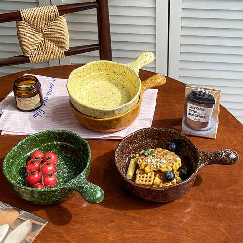 Korean-style Colorful Handle Bowl Ceramic Salad Yogurt Bowl