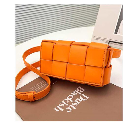 New Woven Womens Small Square Bag Womens PU Waist Bag Fash