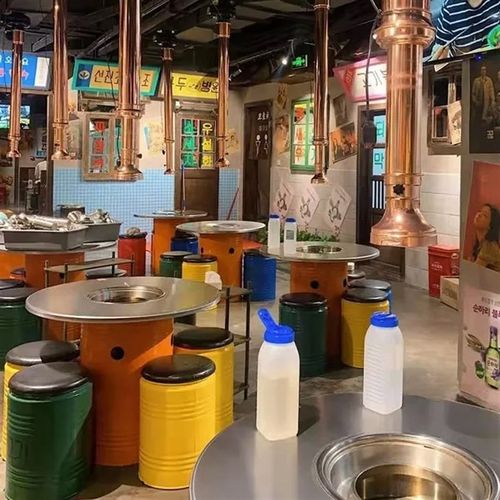 韩国烤肉桌商用烧烤桌不锈钢圆形餐桌烤肉店桌椅韩式烤肉桌子