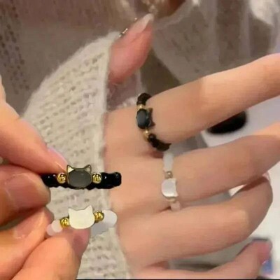 1pcs Natural Moonstone Obsidian Rings Beads Minimalist Fidge