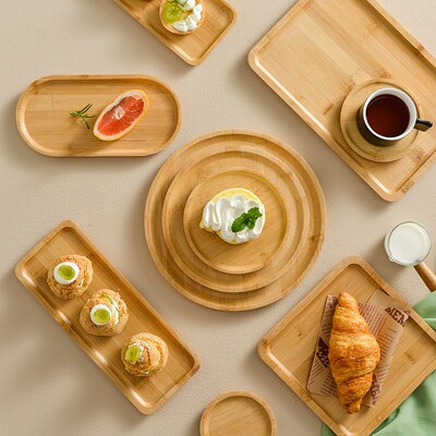 Rectangular Bamboo Tray Set Wooden Platter for Snacks Cake