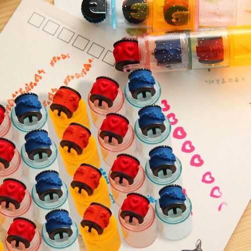 Kids Colorful Ink Pad Stamp Seal Preschool Funny Toy Learnin