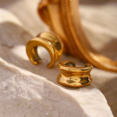 Stainless Steel Minimalist C shape Moon-bend Ear Clip 18k Pl