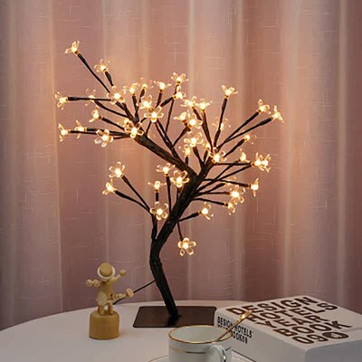 LED Cherry Blossom Tree Bonsai Fairy Night Light Table Twig