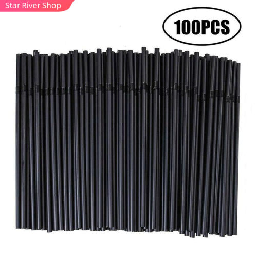 100pcs/Set Black Cocktail Straws Black Plastic Straw For Bir - 封面