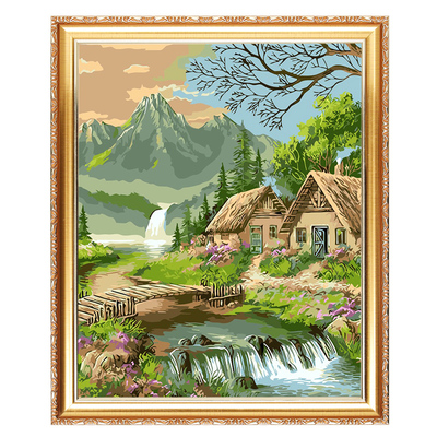 新款欧式数字油画diy填充风景山溪瀑布手工绘填色装饰油彩画