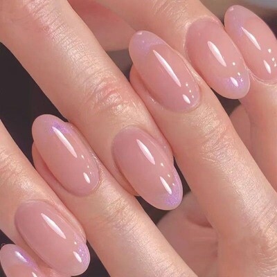24pcs French Simple Fake Nails Ins White Edge Nude Color Fal