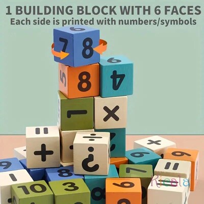 24-Point Wooden Math Cube for Kids Learning Addition Subtrac