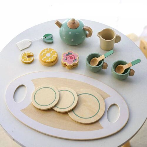 Tea Party Tableware Wooden Handiccraft Toy Kitchen Pretend P