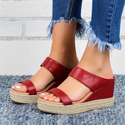 Wedges Slippers Women Thick Bottom Hemp Rope Weaving Thick B
