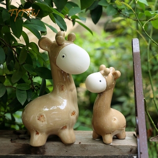 饰 样板间儿童客厅庭院装 幸福母子鹿陶瓷摆饰 花园摆件