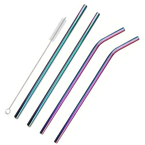 4Pcs Stainless Steel Straw with Straw Cleaner Replacement St