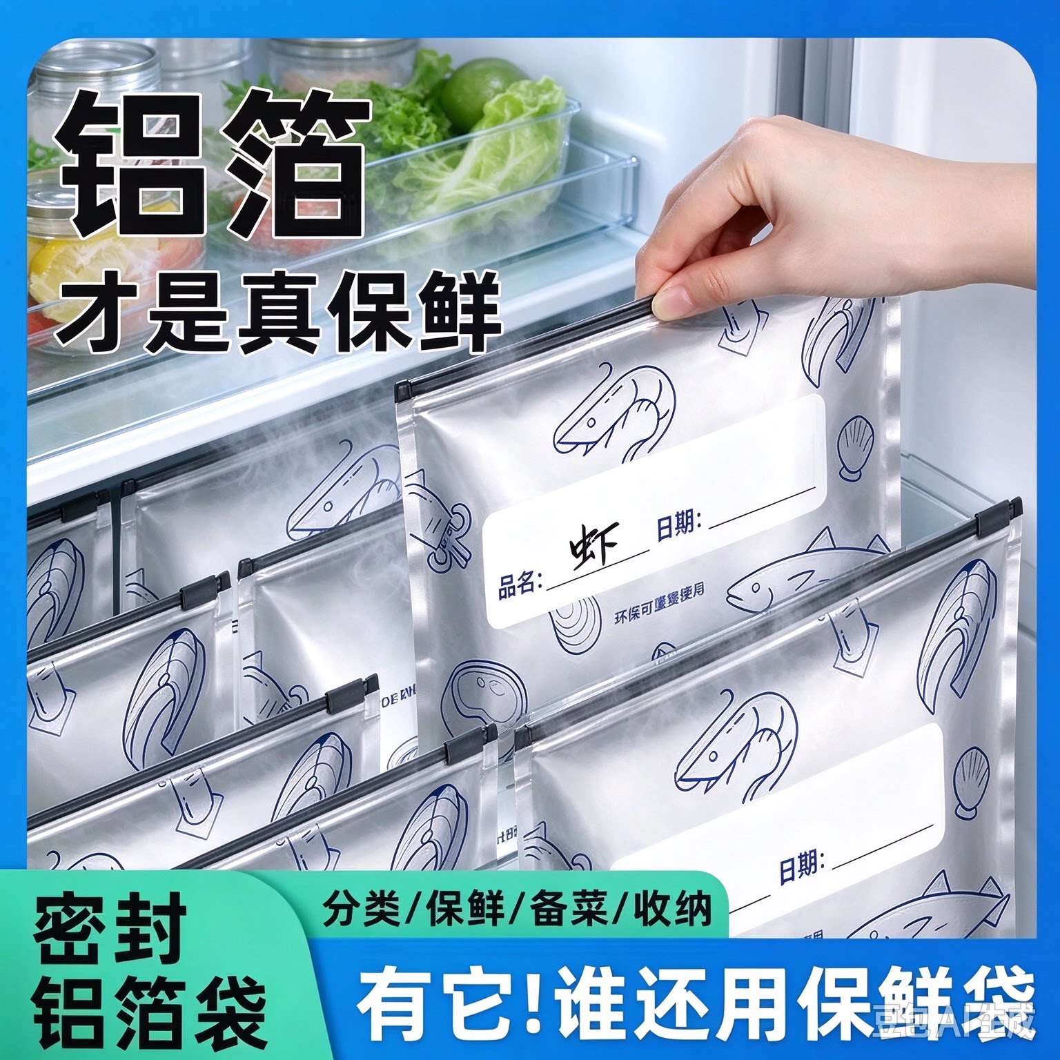 【食品级材质】铝箔保鲜密封保鲜袋冰箱食物冷冻收纳袋冷冻袋TQ11