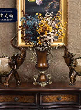 中式古典奢华高档招财象花瓶摆件三件套客厅玄关电视酒柜装饰品