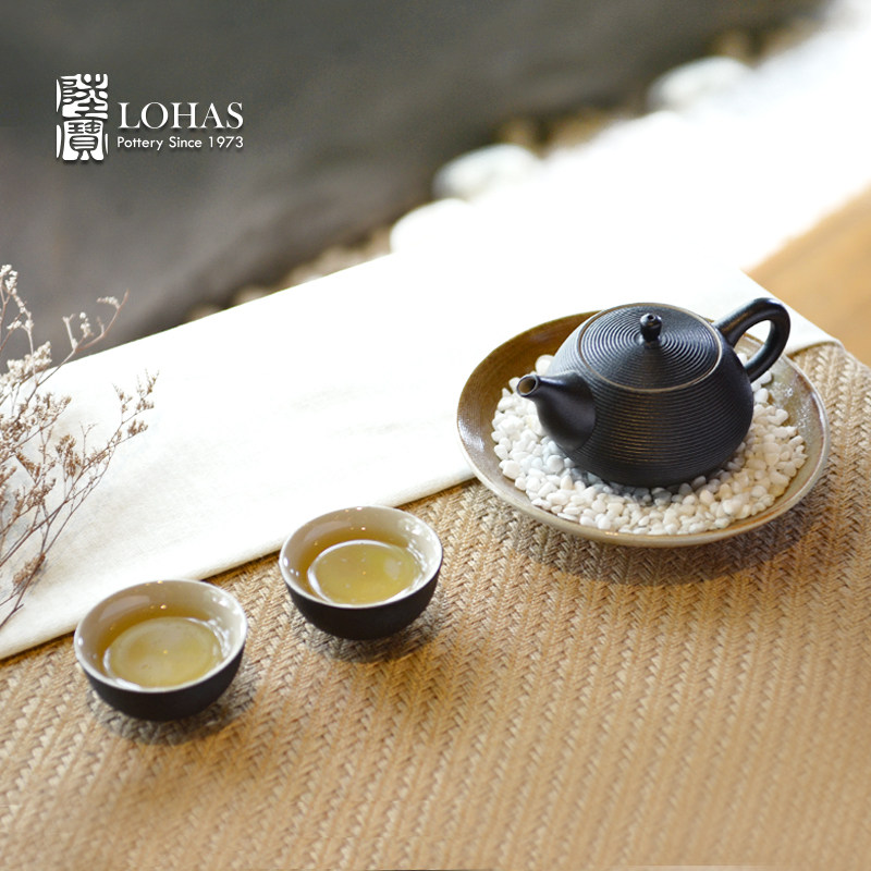 陆宝陶瓷泡茶壶单人功夫茶具套装一壶两杯禅韵侘寂风茶具礼盒装