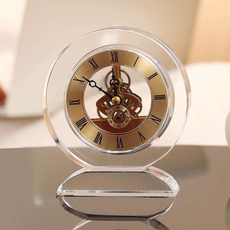 轻奢K9水晶座钟摆件酒柜办公室桌面钟表卧室床头柜台钟摆放式