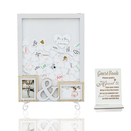 婚礼装饰木质工艺品相框摆台桌面木制摆件方形爱心签到签名簿
