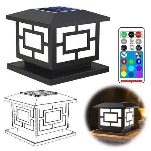 Solar Powered Antique Fence Light Waterproof Pillar Pole
