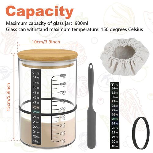 900ml Sourdough Starter Jar Kit Clear Glass Heat Resistant S