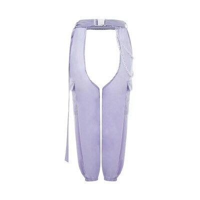 Women Buckles Bottomless Pants High Waist Cargo Trousers Cro