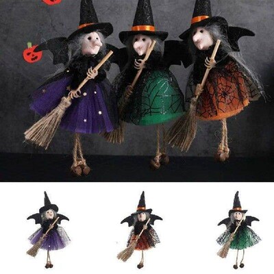 Creative Holding Broom Halloween Witch Pendant Realistic