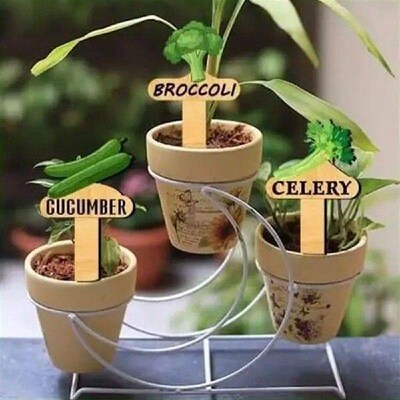 15pcs Creative Wooden Plant Label Tags Cartoon Universal