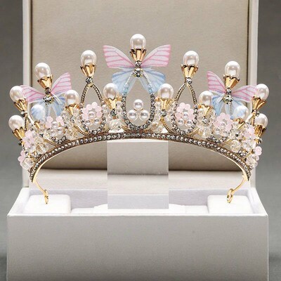 Two Swans Bride Wedding Imitation Pearl Butterfly Crown Suit