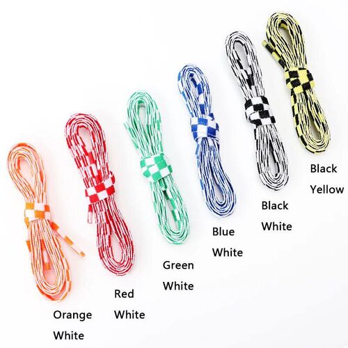 Checkered Grid Shoelaces for Shoes Flat Black and White Plai