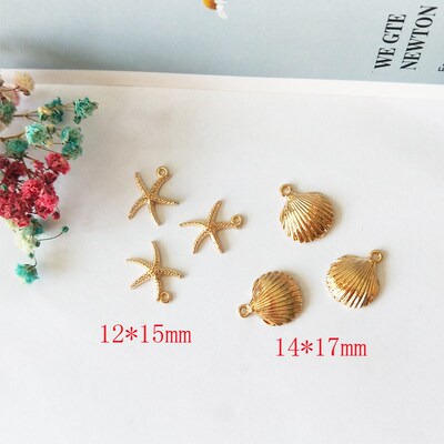 20Pcs Starfish Shell Charms Dangle Gold Color Zinc Alloy Pen