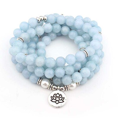 8mm Blue Stone 108 Mara Beads Brlet or Neckl Lotus  Yoga Brl