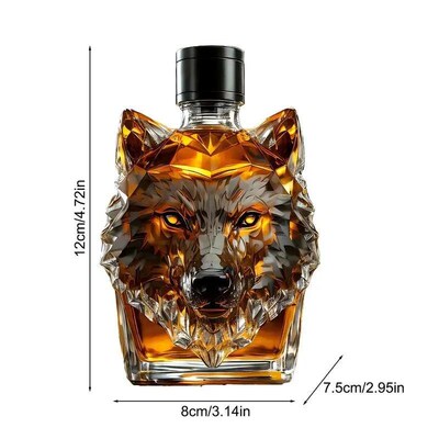 Unique Whiskey Wolf Head Glass Decanter, Perfect for Whiskey