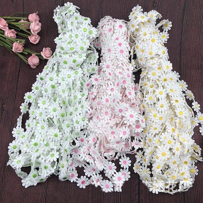 2.3CM Wide Beautiful White Embroidered Daisy Lace Fabric 3d