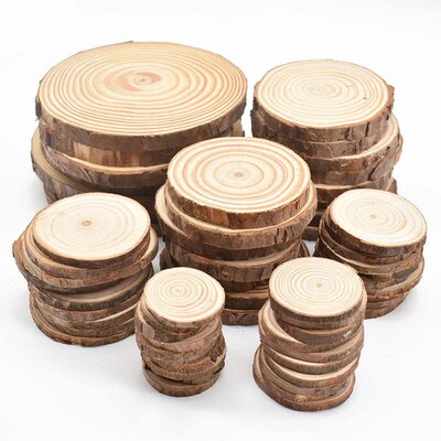 3-12cm Thick Natural Pine Round Unfinished Wood Slices Circl