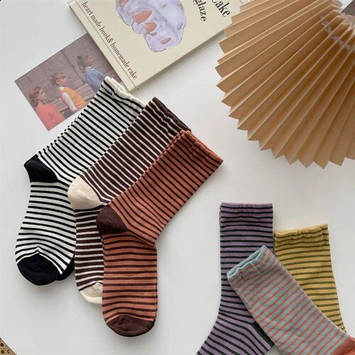 Retro Striped Socks Childrens Women Medium Tube Socks Sprin