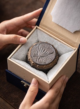 中式铁锈釉荷花鼓盖置盖托茶宠茶玩摆件创意礼品莲蓬茶桌茶盘装饰