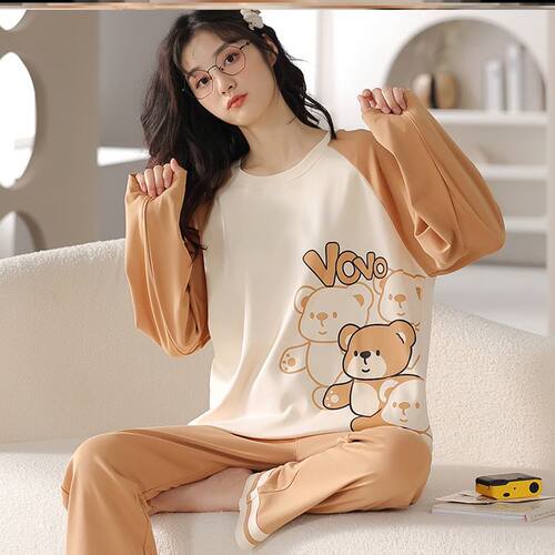 Pajamas womens cotton suit outside wear home clothes睡衣女