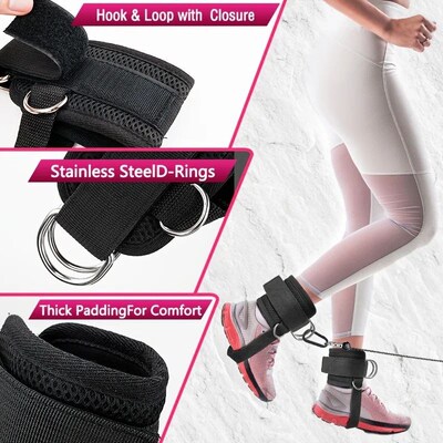 Fitness Ankle Straps Adjustable D-Ring Support Cuffs Gym Leg