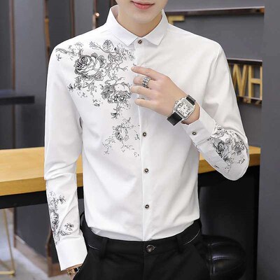 Spring Long-sleeved Shirt Mens tendy Handsome Slim-fit Clot