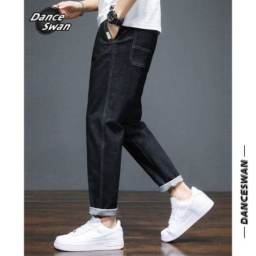 Autumn and Winter New Jeans Mens tendy Slim-Fit Stetch Blac