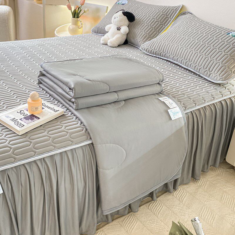 夏季乳胶冰丝凉席夏被四件床裙款空调软蓆子床垫三件可机水洗,床上用品,乳胶席,淘宝优惠券,粉丝福利购,淘宝优惠卷