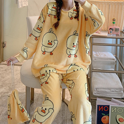 Women Print  Warm Flannel Women Pyjamas Sets Thin Coral Velv