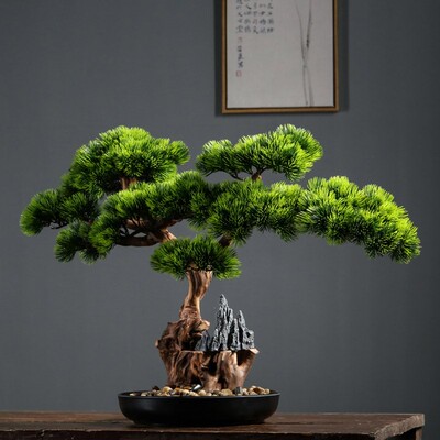 Simulation welcome pine bonsai office Chinese plant decor