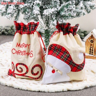 Christmas Candy Gift Bag With Drawstring Elk Pattern Reusabl