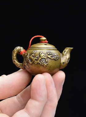 复古铜器迷你小茶壶小把壶铜壶砚滴收藏把玩件助运小铜器把把胡